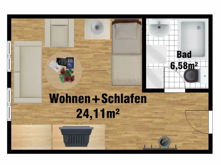 Grundriss Seniorenwohngemeinschaft Einzelzimmer für 1 Person