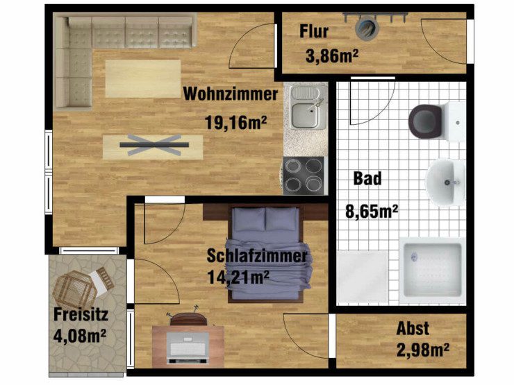 Grundriss Pflegewohnung für 1 Person in der Uferstraße