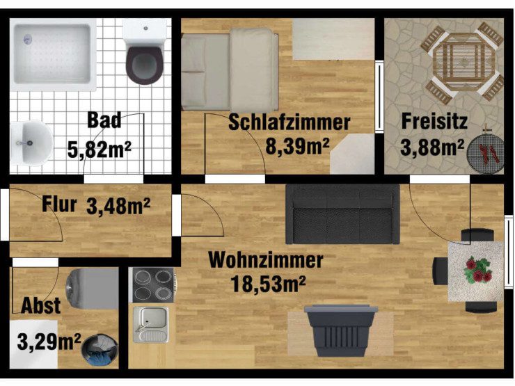 Grundriss Seniorenwohnung für 1 Person in der Uferstraße