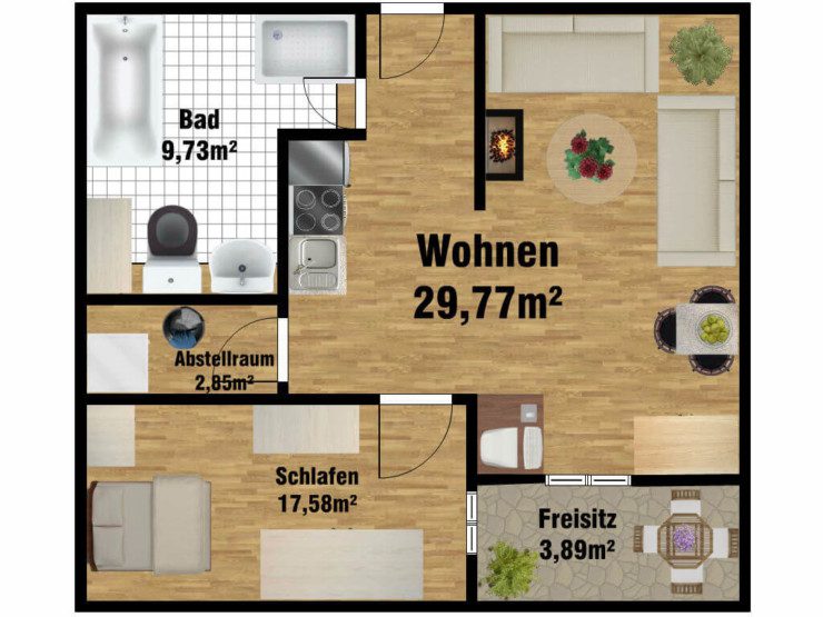 Grundriss Pflegewohnung für 2 Personen in der Uferstraße