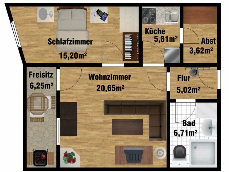 Grundriss Seniorenwohnung für 2 Personen in der Uferstraße