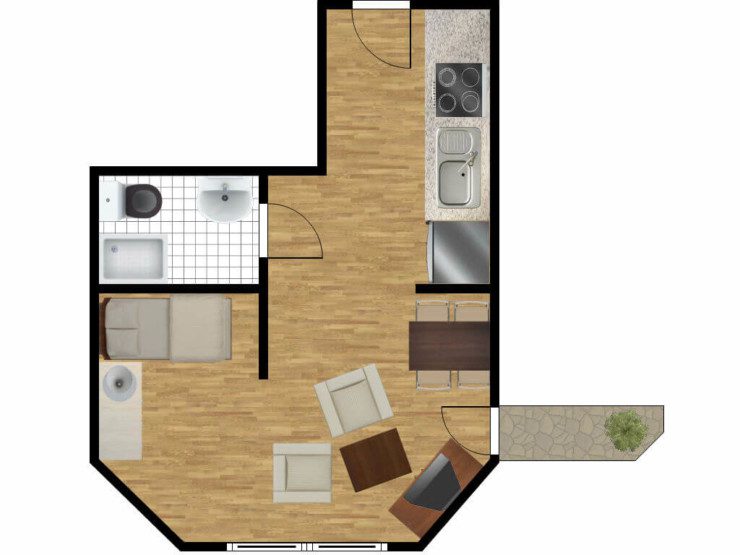 Grundriss Betreutes Wohnen in der Langenbergstraße, 45 qm