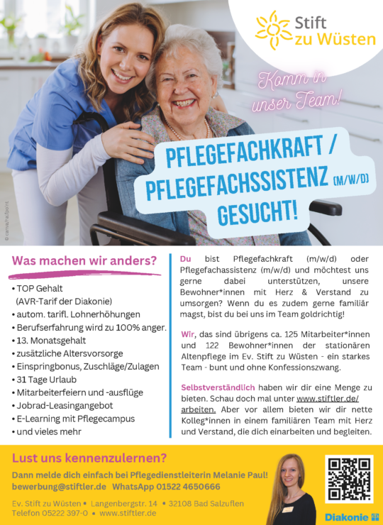 Pflegefachkraft & Pflegefachassistenz (m/w/d) gesucht! 1