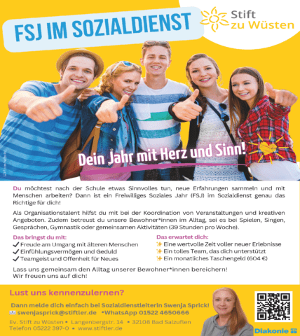 Freiwilliges Soziales Jahr im Sozialdienst oder der Pflege (m/w/d) 3