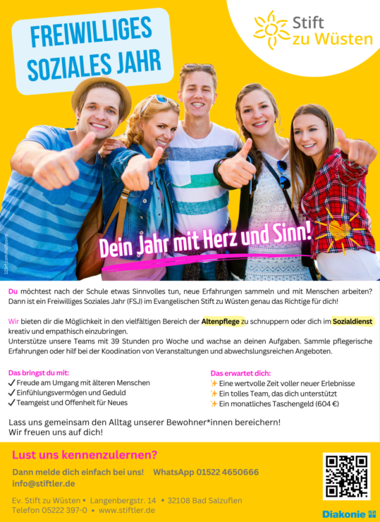 Freiwilliges Soziales Jahr im Sozialdienst oder der Pflege (m/w/d) 1