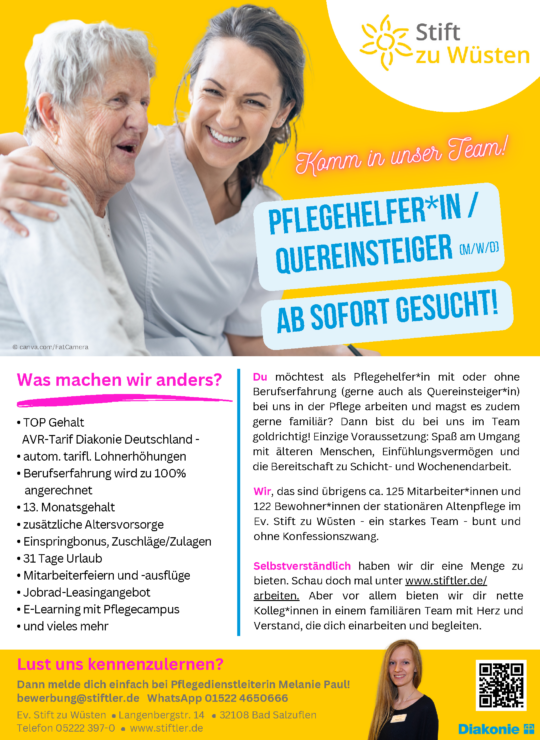 Pflegehelfer*in / Quereinsteiger*in (m/w/d) gesucht! 1