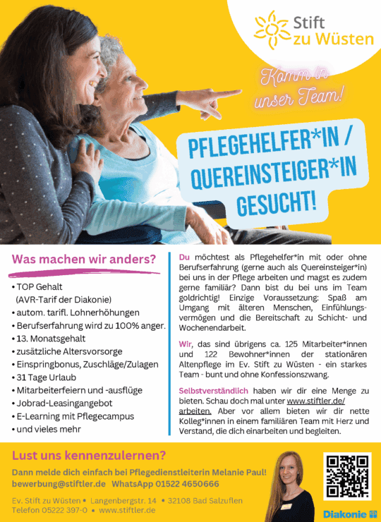 Pflegehelfer*in / Quereinsteiger*in gesucht! 1