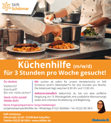 Küchenhilfe (m/w/d) für 3 Stunden pro Woche gesucht! 1