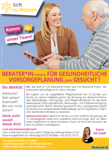 Berater*in (m/w/d) für gesundheitliche Vorsorgeplanung (GVP) gesucht! 1