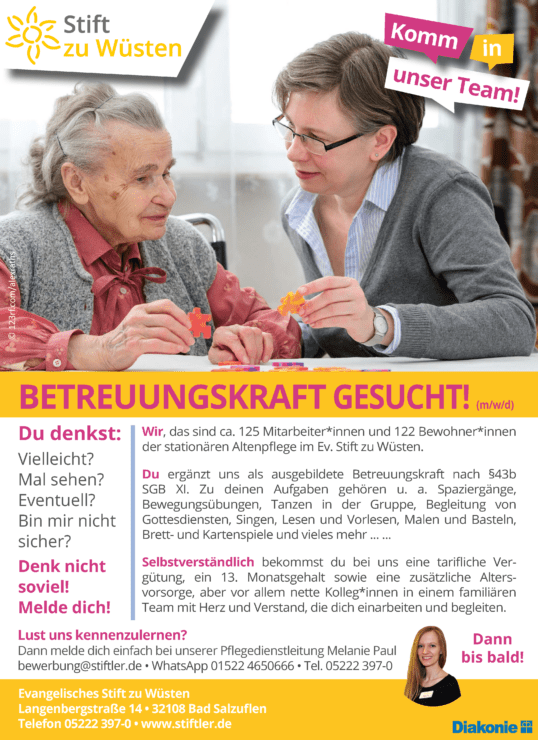 Betreuungskraft nach § 43b SGB XI gesucht! 1