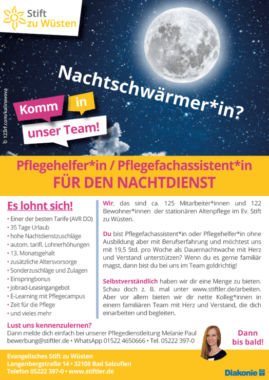 Pflegehelfer*in / Pflegefachassistent*in für den NACHTDIENST gesucht! 1