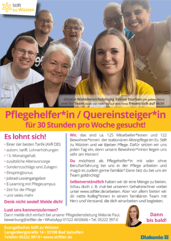 Pflegehelfer*in / Quereinsteiger*in für 30 Stunden pro Woche gesucht! 2