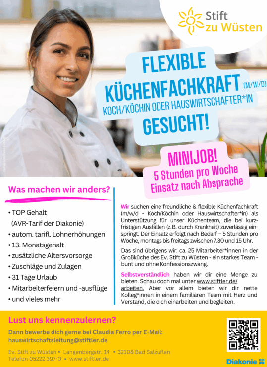 Küchenfachkraft (m/w/d) als Koch/Köchin oder Hauswirtschafter*in gesucht! 1
