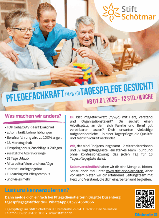 Pflegefachkraft (m/w/d) für unsere Tagespflege gesucht! 1