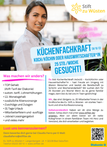 Küchenfachkraft (m/w/d) Koch/Köchin oder Hauswirtschafter*in für 25 Stunden pro Woche gesucht! 4
